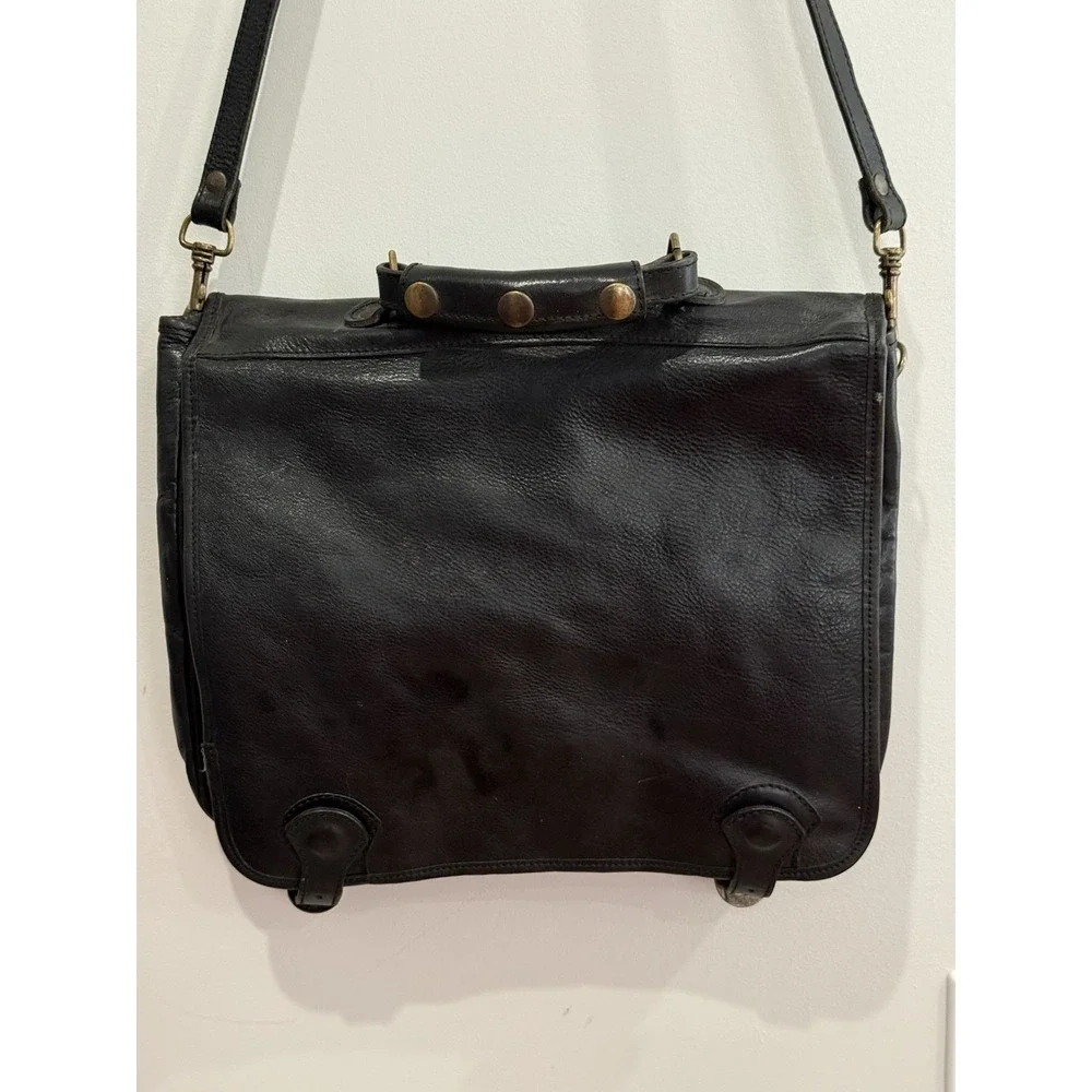 Italian Made Leather Vintage Messenger Laptop Bag Brass Fixtures 12x15